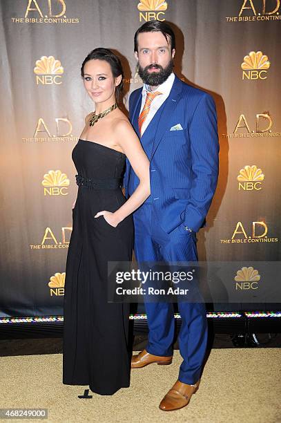Actors Claire Cooper and Emmett Scanlan attend the 'A.D. The Bible Continues' New York Premiere Reception at The Highline Hotel on March 31, 2015 in...