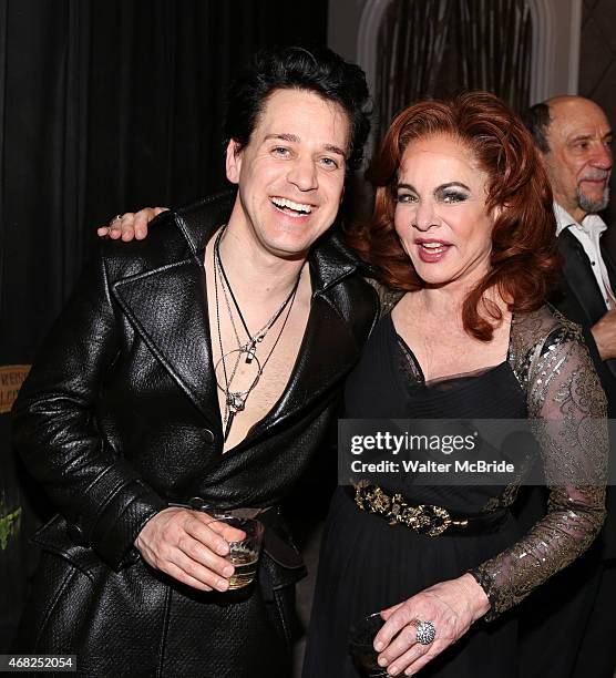 Knight and Stockard Channing during a backstage champagne celebration to welcome original cast member Nathan Lane and new cast member T.R. Knight to...