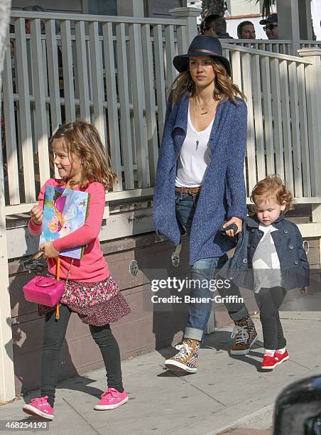 Jessica Alba and daughters Haven Warren and Honor Warren are seen on February 09, 2014 in Los Angeles, California.