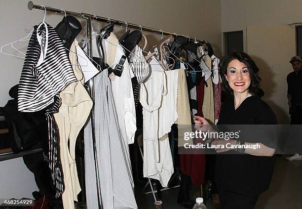 Designer Caitlin Kelly backstage at the Hairshion fashion show during Mercedes-Benz Fashion Week Fall 2014 at Alvin Alley Studios on February 9, 2014...