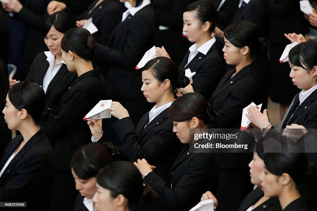 Japan Airlines Corp. New Hires Attend Initiation Ceremony