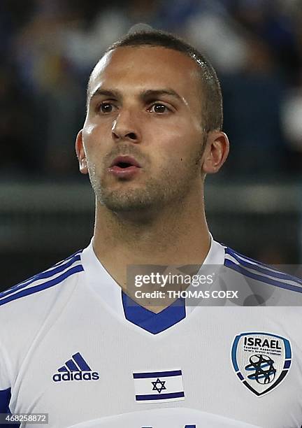 Israel's forward Ben Sahar poses before his Euro 2016 qualifying football match against Belgium at the Teddy Kollek Memorial Stadium in Jerusalem on...