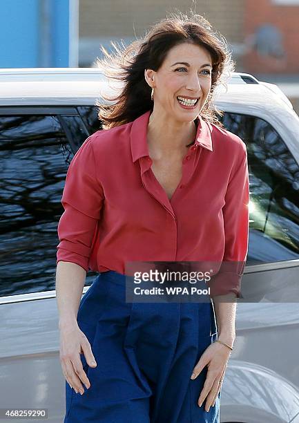 Samantha Cameron, wife of British Prime Minister and leader of the Conservative Party David Cameron, arrives at the Abbey Court School on April 1,...