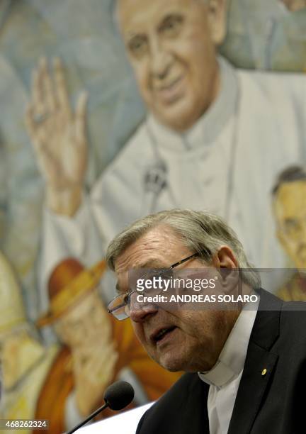 Australian Cardinal George Pell, Prefect of the Secretariat for the Economy of the Holy See, attends a press conference on March 31, 2014 in Vatican....