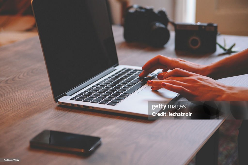 Typing on a laptop keyboard