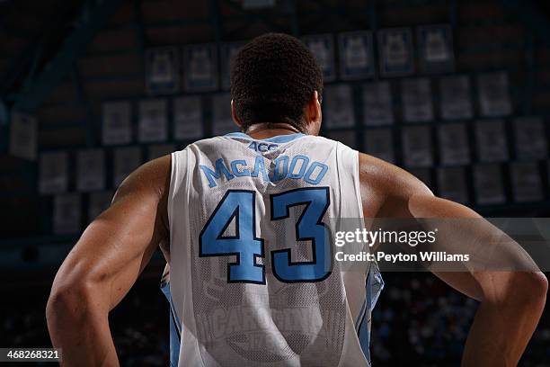 Back view of James Michael McAdoo of the North Carolina Tar Heels while he plays the North Carolina State Wolfpack on February 01, 2014 at the Dean...