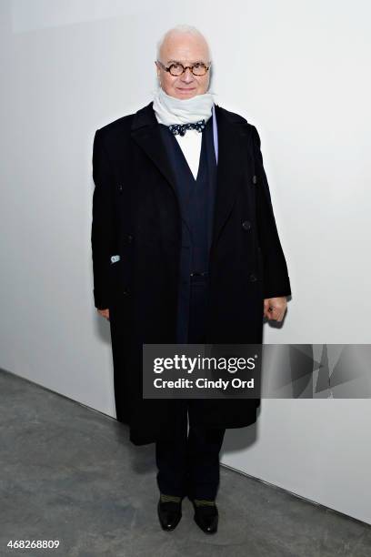 Designer Manolo Blahnik attends the Manolo Blahnik presentation during Mercedes-Benz Fashion Week Fall 2014 at Paul Kasmin Gallery on February 9,...