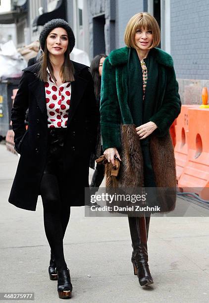 Bee Shaffer and Anna Wintour are seen outside the Diane Von Furstenberg show on February 9, 2014 in New York City.