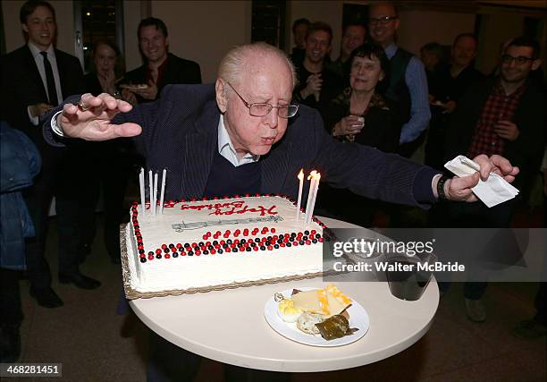 Seymour Red Press celebrates his birthday ay the closing night reception for the Encores! production of 'Little Me' at the New York City Center on...