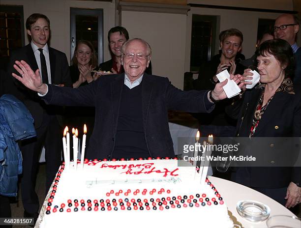 Seymour Red Press celebrates his birthday ay the closing night reception for the Encores! production of 'Little Me' at the New York City Center on...