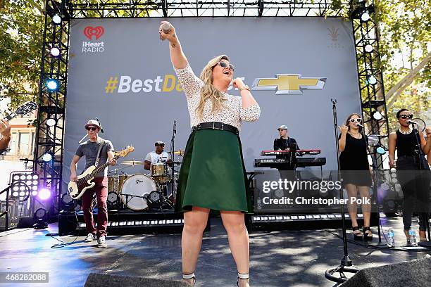 Singer Kelly Clarkson performs onstage for Chevrolet's Best Day Ever with iHeartRadio at The Grove on April 1, 2015 in Los Angeles, California.