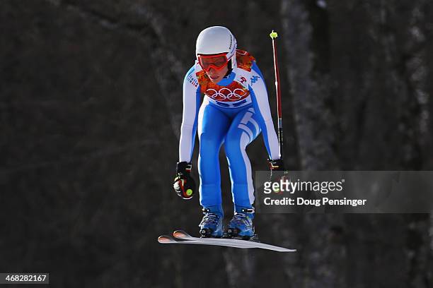 Federica Brignone of Italy in action during the Alpine Skiing Women's Super Combined Downhill on day 3 of the Sochi 2014 Winter Olympics at Rosa...