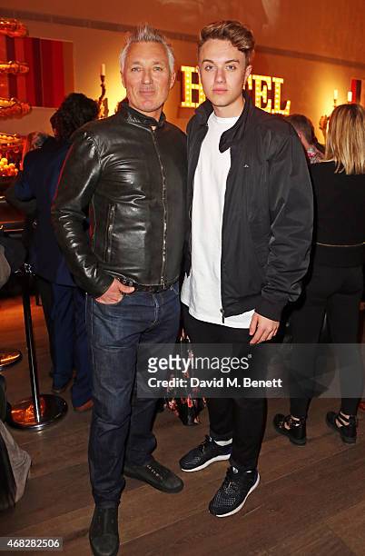 Martin Kemp and son Roman Kemp attend a private screening of "Age Of Kill" at The Ham Yard Hotel on April 1, 2015 in London, England.