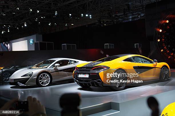 McLaren introduces the new 570S model at the New York International Auto Show at the Javits Center on April 1, 2015 in New York City. The auto show...