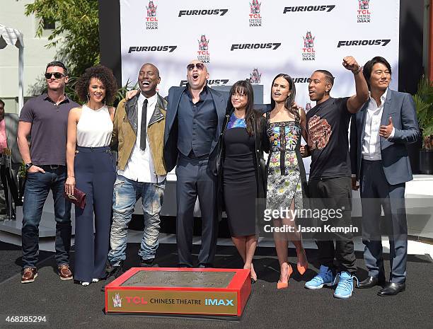 Lucas Black, Nathalie Emmanuel, Tyrese Gibson, Vin Diesel, Michelle Rodriguez, Jordana Brewster, Ludacris and Tatchakorn Yeerum attend Vin Diesel's...