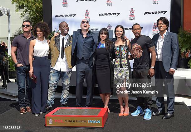 Lucas Black, Nathalie Emmanuel, Tyrese Gibson, Vin Diesel, Michelle Rodriguez, Jordana Brewster, Ludacris and Tatchakorn Yeerum attend Vin Diesel's...