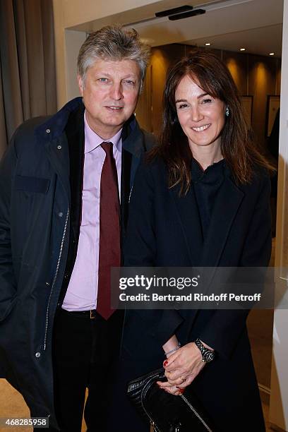 Auctioneer at Artcurial, Francois Tajan and his wife Veronique attend Lorenz Baumer presents his personal collection of drawings on April 1, 2015 -...