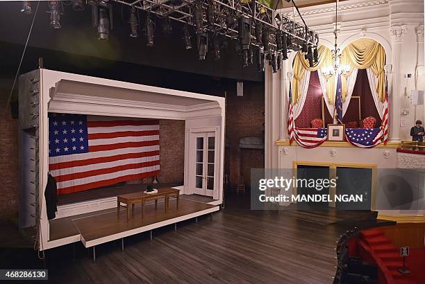 The box where Abraham Lincoln was shot is seen at Ford's Theatre in Washington, DC on April 1, 2015. The nation will mark the 150th anniversary of...