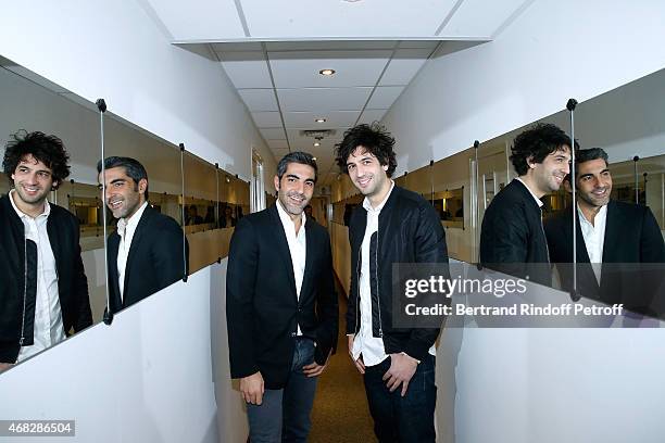 Actors Ary Abittan and Max Boublil present the movie "Robin des bois, la veritable histoire" during the 'Vivement Dimanche' French TV Show at...