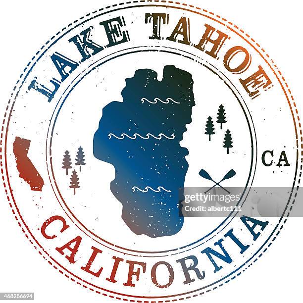 lake tahoe retro stamp - lake tahoe stock illustrations