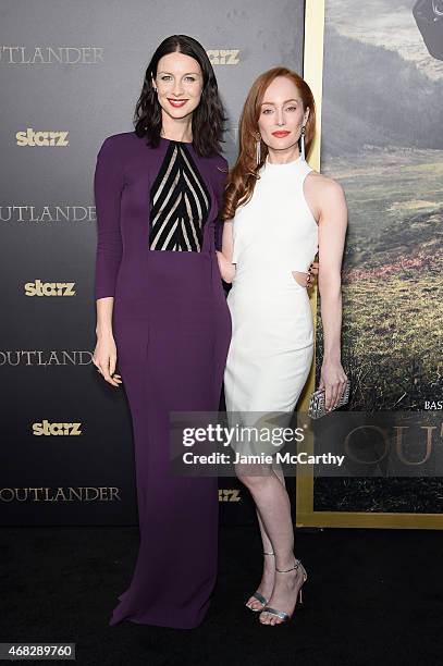 Actresses Caitriona Balfe and Lotte Verbeek attend the "Outlander" mid-season New York premiere at Ziegfeld Theater on April 1, 2015 in New York City.