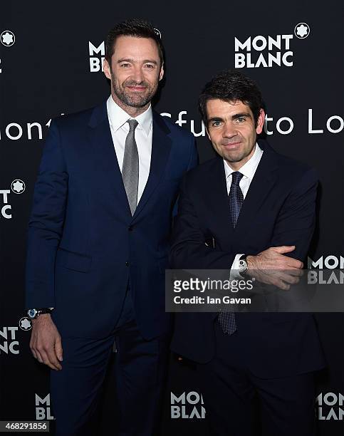 Actor Hugh Jackman and Montblanc CEO Jerome Lambert attend the Montblanc Meisterstuck Sfumato Launch on April 1, 2015 in London, England.