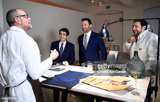 Montblanc CEO Jerome Lambert and actor Hugh Jackman attend the Montblanc Meisterstuck Sfumato Launch on April 1, 2015 in London, England.