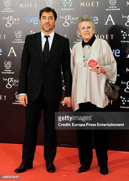 Javier Bardem and his mother Pilar Bardem attend Goya Cinema Awards 2014 at Centro de Congresos Principe Felipe on February 9, 2014 in Madrid, Spain.