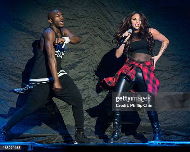 Singer Jesy Nelson of Little Mix performs in the opening act for Demi Lovato's first concert of "The Neon Lights Tour" at Rogers Arena on February 9,...