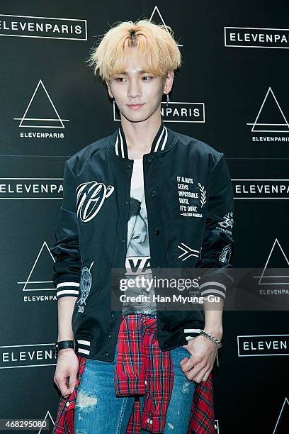 Key of South Korean boy band SHINee attends the photocall for 'ElevenParis' Korean Launch event on April 1, 2015 in Seoul, South Korea.