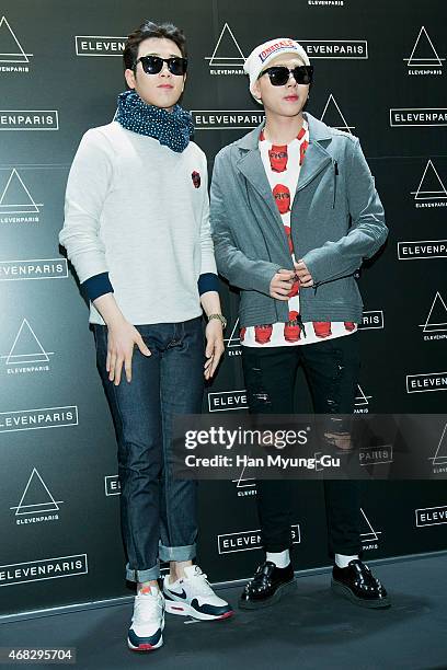 And Zico of South Korean boy band Block B attend the photocall for 'ElevenParis' Korean Launch event on April 1, 2015 in Seoul, South Korea.