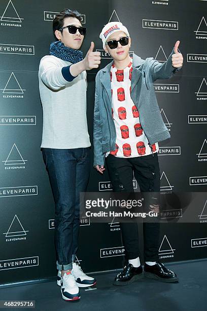 And Zico of South Korean boy band Block B attend the photocall for 'ElevenParis' Korean Launch event on April 1, 2015 in Seoul, South Korea.