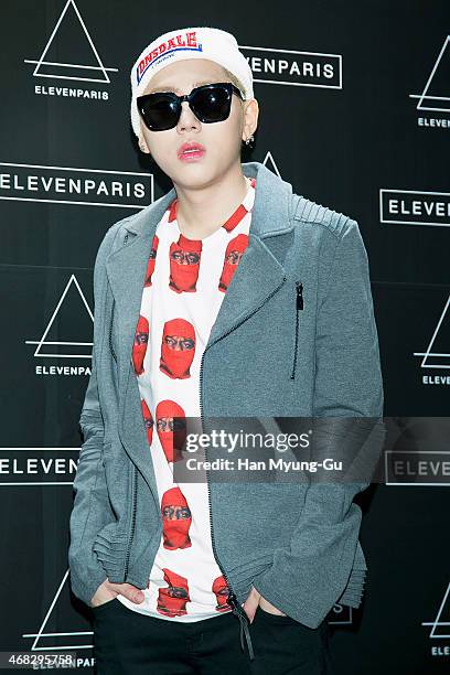 Zico of South Korean boy band Block B attends the photocall for 'ElevenParis' Korean Launch event on April 1, 2015 in Seoul, South Korea.