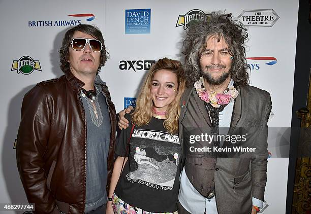 Musicians Steven Drozd Wayne Coyne of The Flaming Lips with Katy Weaver attend the David Lynch Foundation's DLF Live presents "The Music Of David...