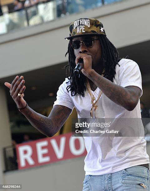 Recording artist Wale performs onstage during an exclusive "Furious 7" concert hosted by REVOLT Live at Hollywood Studio at Hollywood and Highland on...