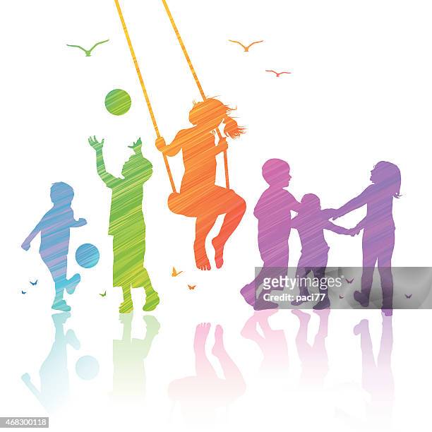 happy kids playing - children playing silhouette stock illustrations