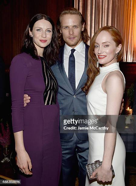 Caitriona Balfe,Sam Heughan and Lotte Verbeek attend the "Outlander" Mid-Season New York Premiere after party at The Oak Room on April 1, 2015 in New...