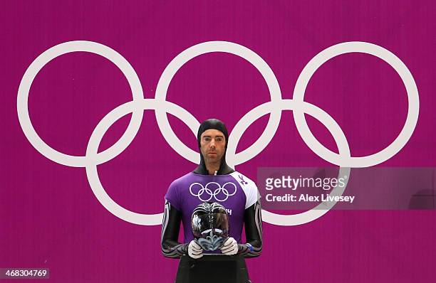 Ben Sandford of New Zealand prepares to make a run during a Men's Skeleton training session on Day 3 of the Sochi 2014 Winter Olympics at the Sanki...