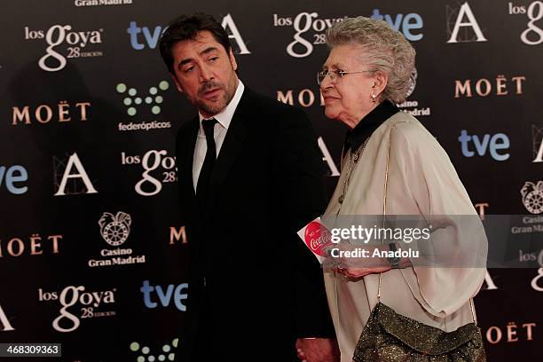 Spanish actress Pilar Bardem and her son, actor Javier Bardem pose for photographers on the red carpet before the Goya Film Awards Ceremony in...