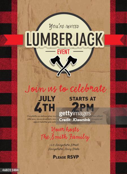 craft paper lumberjack party invitation design template - masculinity stock illustrations