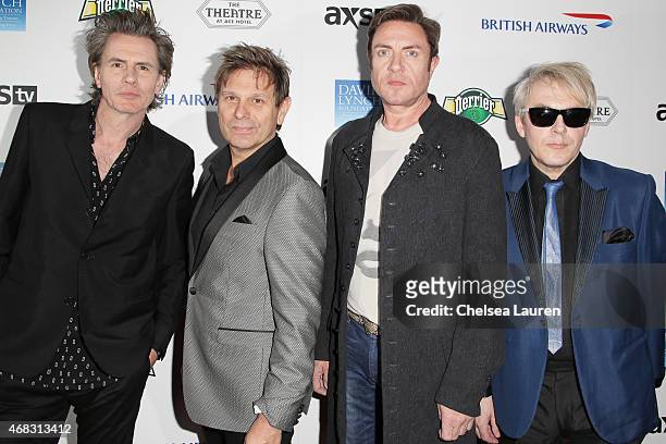 Bassist Nigel John Taylor, guitarist Roger Andrew Taylor, vocalist Simon Le Bon and keyboardist Nick Rhodes of Duran Duran arrive at the 10th...