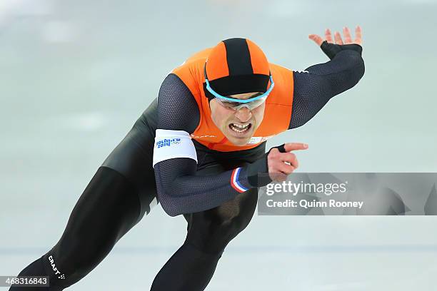 Jan Smeekens of the Netherlands competes during the Men's 500 m Race 1 of 2 Speed Skating event during day 3 of the Sochi 2014 Winter Olympics at...