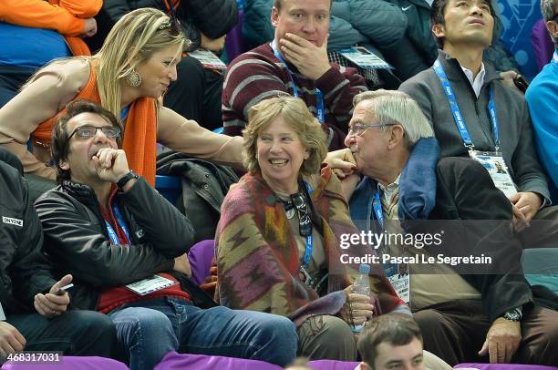 King Constantine of Greece kisses the hand of Queen Maxima of the Netherlands as they attend the Short Track on day 3 of the Sochi 2014 Winter...