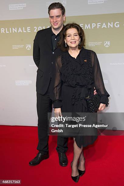 Hannelore Elsner and her son Dominik attend the NRW Reception at the Landesvertretung on February 9, 2014 in Berlin, Germany.