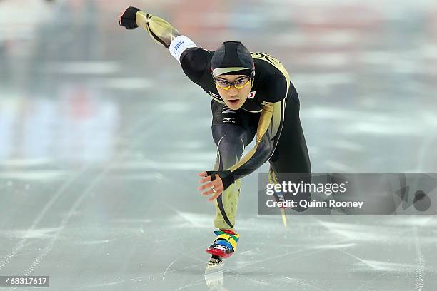 Joji Kato of Japan competes during the Men's 500 m Race 1 of 2 Speed Skating event during day 3 of the Sochi 2014 Winter Olympics at Adler Arena...