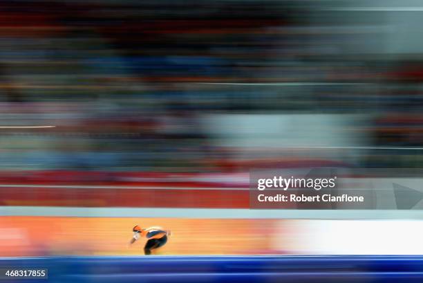 Jan Smeekens of the Netherlands competes during the Men's 500 m Race 1 of 2 Speed Skating event during day three of the Sochi 2014 Winter Olympics at...