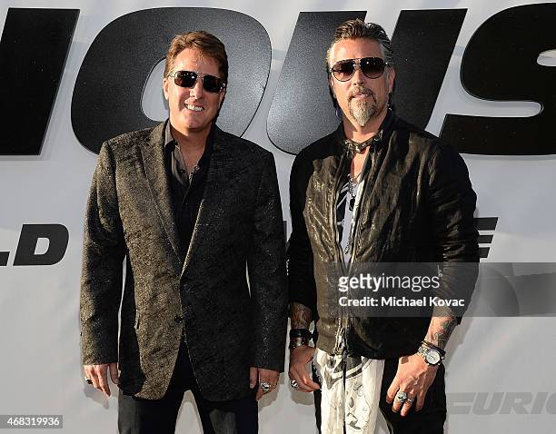 Personalities Dennis Collins and Richard Rawlings attend the Furious 7 Los Angeles Premiere Sponsored by Dodge at TCL Chinese 6 Theatres on April 1,...