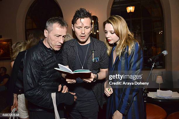 Michael Wincott, Robert Montgomery and Greta Bellamacina attend a private cocktail party to celebrate the launch of With Love: A Collection of...
