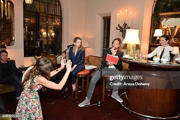 Greta Bellamacina, Magnus Fiennes and Robert Montgomery attend a private cocktail party to celebrate the launch of With Love: A Collection of...