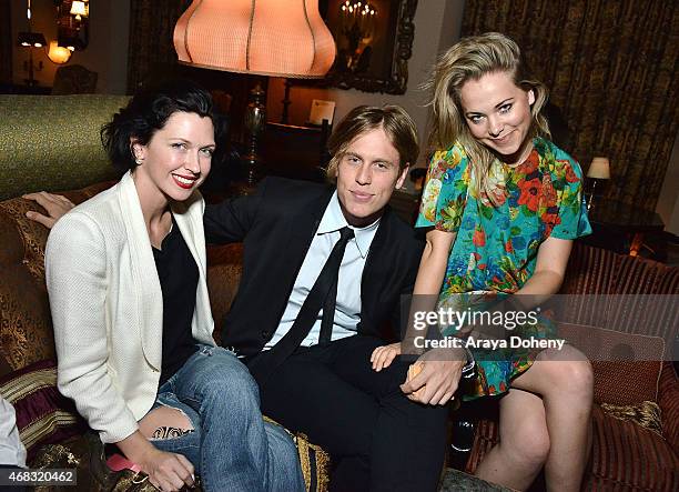 Margot Stilley, Matthew Bedard and Poppy Jamie attend a private cocktail party to celebrate the launch of With Love: A Collection of Contemporary...